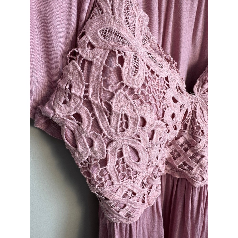 Blue B Collection Dusty Pink Lace Crochet V-Neck Flutter Sleeve Peplum Top M - Picture 2 of 10
